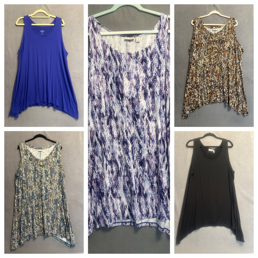 Lot of 5 LOGO Lori Goldstein Sleeveless Tunic Tank Tops Plus Size 2X Aysmmetric